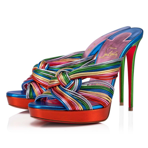 Christian Louboutin Multitaski Alta 120 Multicolor Backless Sandal Heel Pump 37 - Picture 1 of 12